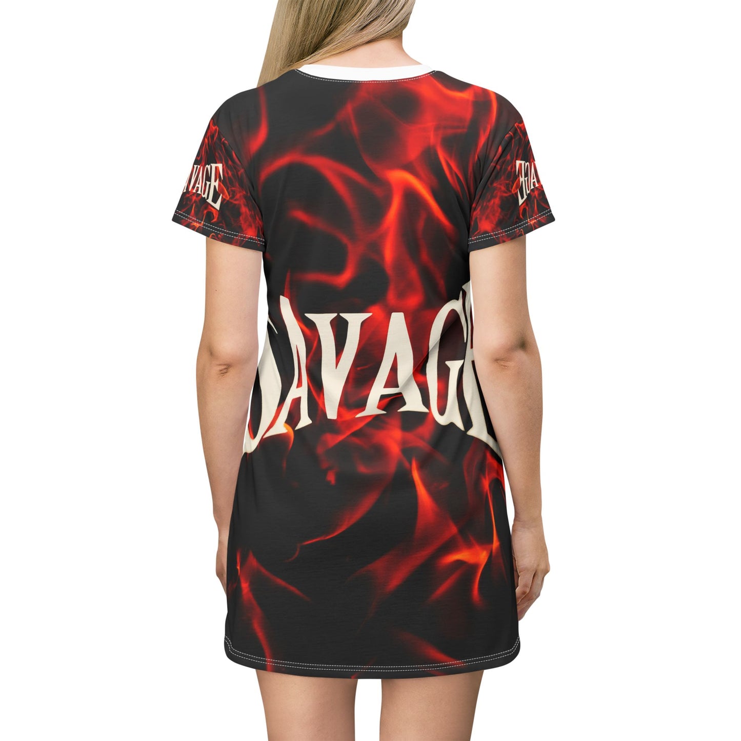 Savage Fire Graphic T-Shirt Dress for Bold Style