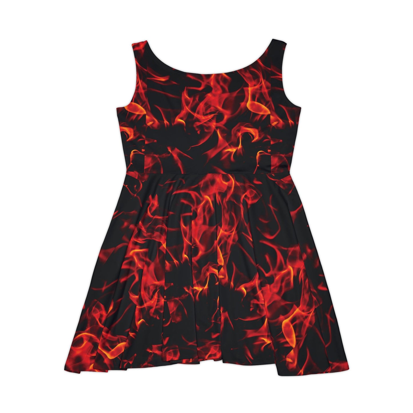 Women’s Fiery Skater Dress - Bold Flame Print for Summer Parties & Festivals