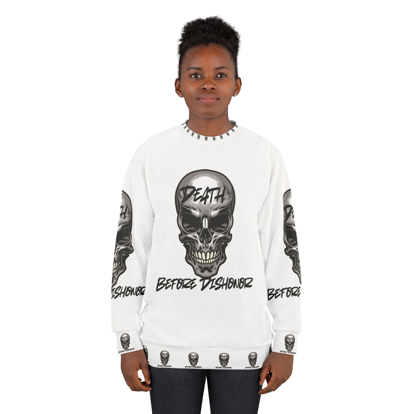 Unisex Skull Sweatshirt - 'Death Before Dishonor' Design