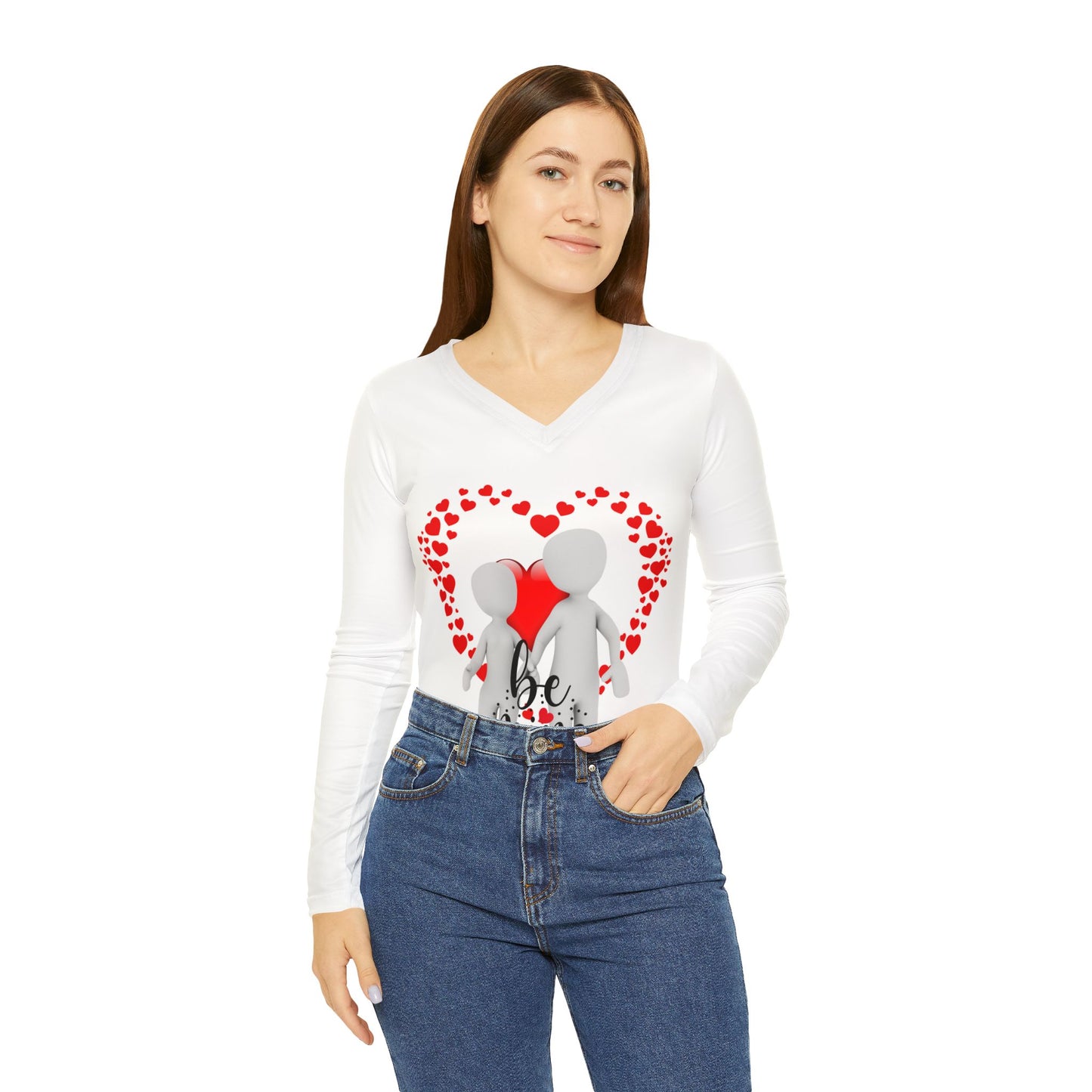 Be Mine Women's Long Sleeve V-neck Shirt (AOP)