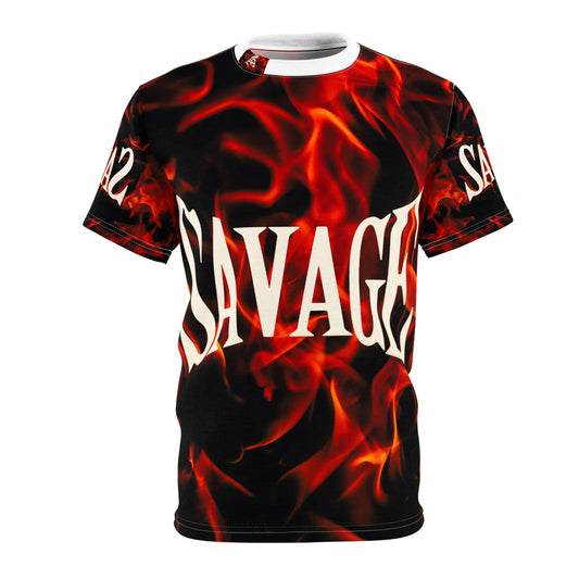 Savage Black Flame Graphic Tee - Unisex Cut & Sew Shirt for Bold Fashion Statements