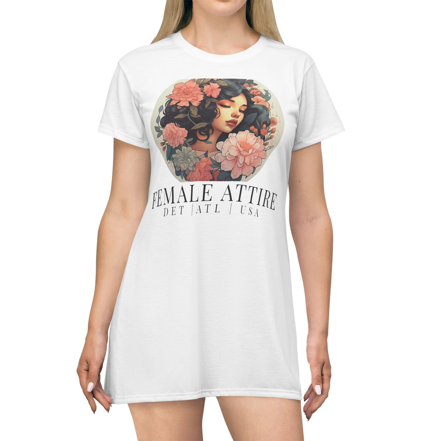 Floral Feminine T-Shirt Dress - 'Female Attire' Design