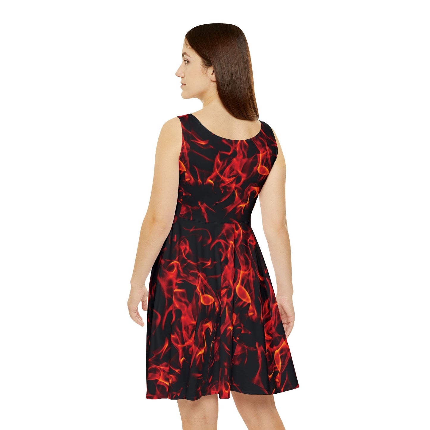 Women’s Fiery Skater Dress - Bold Flame Print for Summer Parties & Festivals