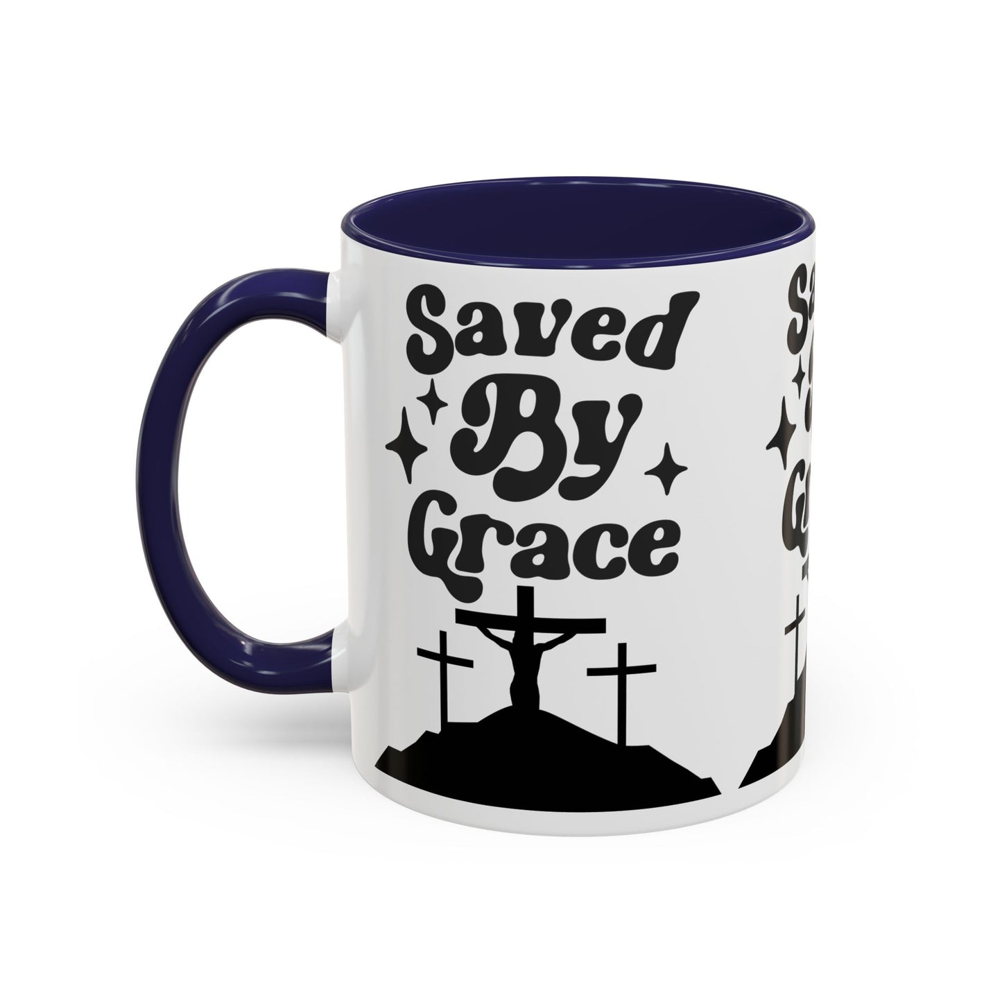 Saved By Grace Accent Coffee Mug - Inspirational Christian Gift (11, 15oz)