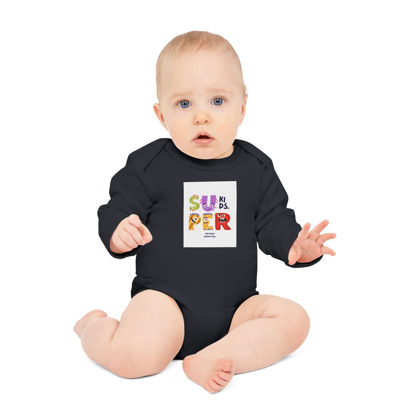 Super Kids Long-Sleeve Organic Baby Bodysuit - Cute & Colorful Design for Infants