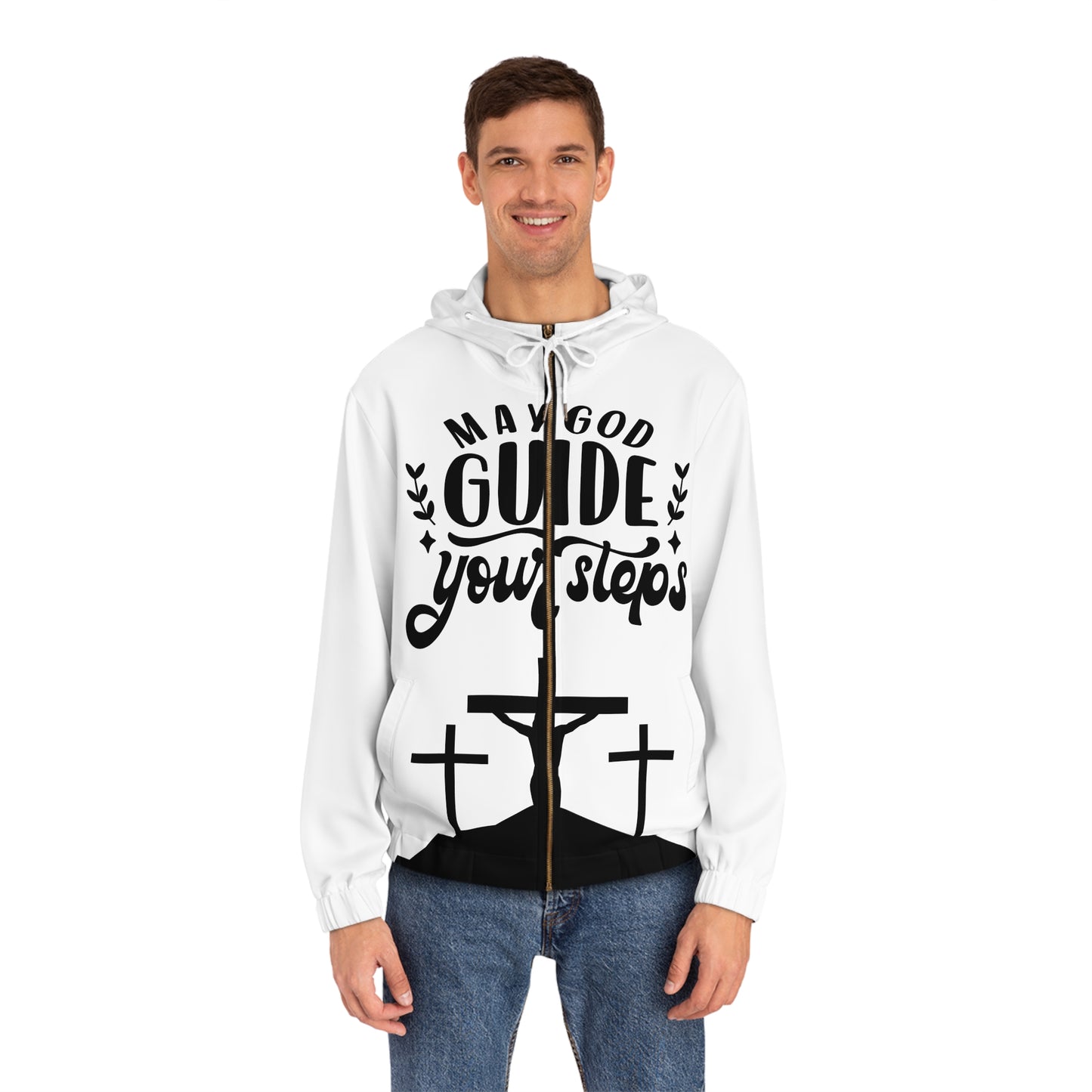 Men's Inspirational Full-Zip Hoodie - 'May God Guide Your Steps'