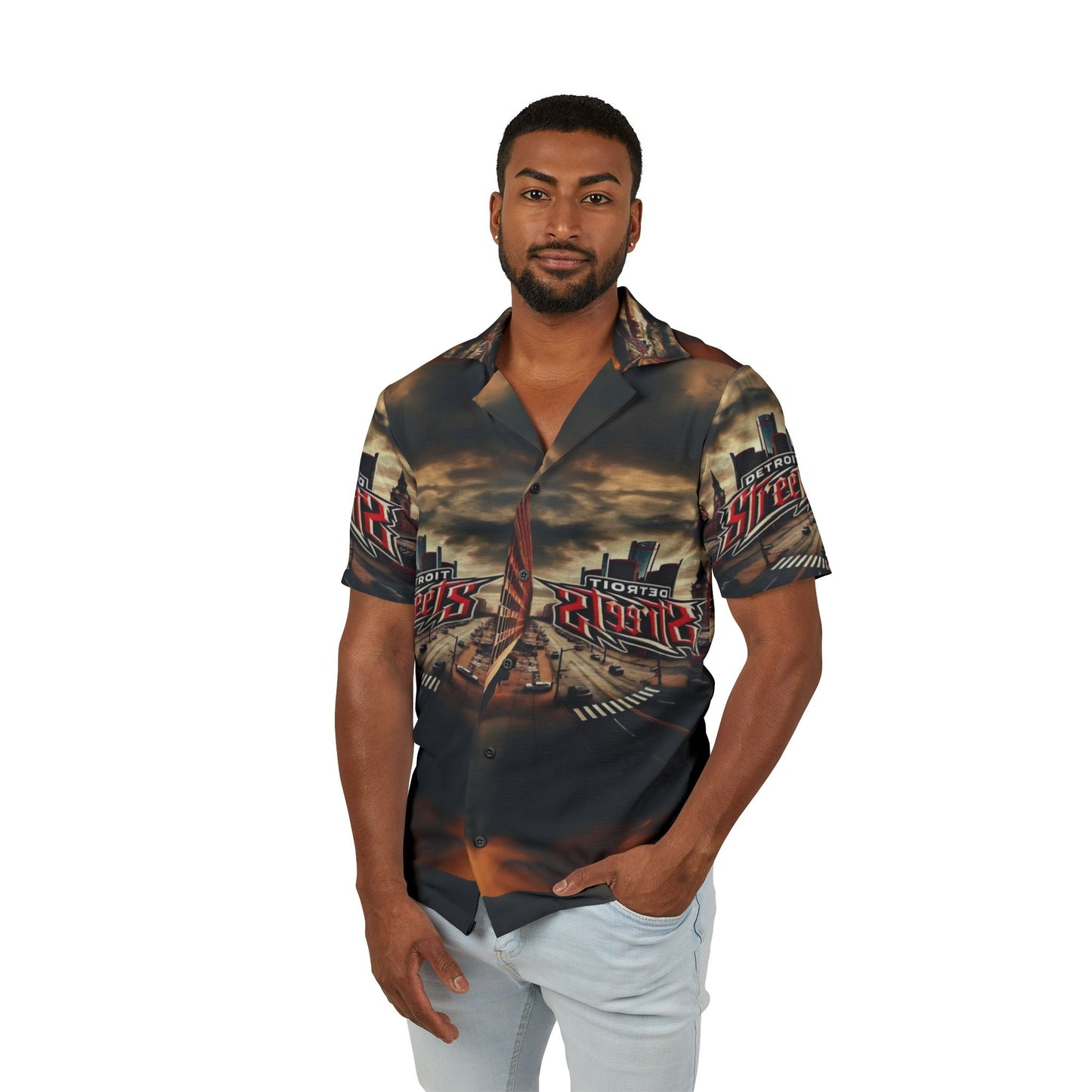 Detroit Streets Men's Hawaiian Camp Shirt - Retro Vibe for Summer Adventures