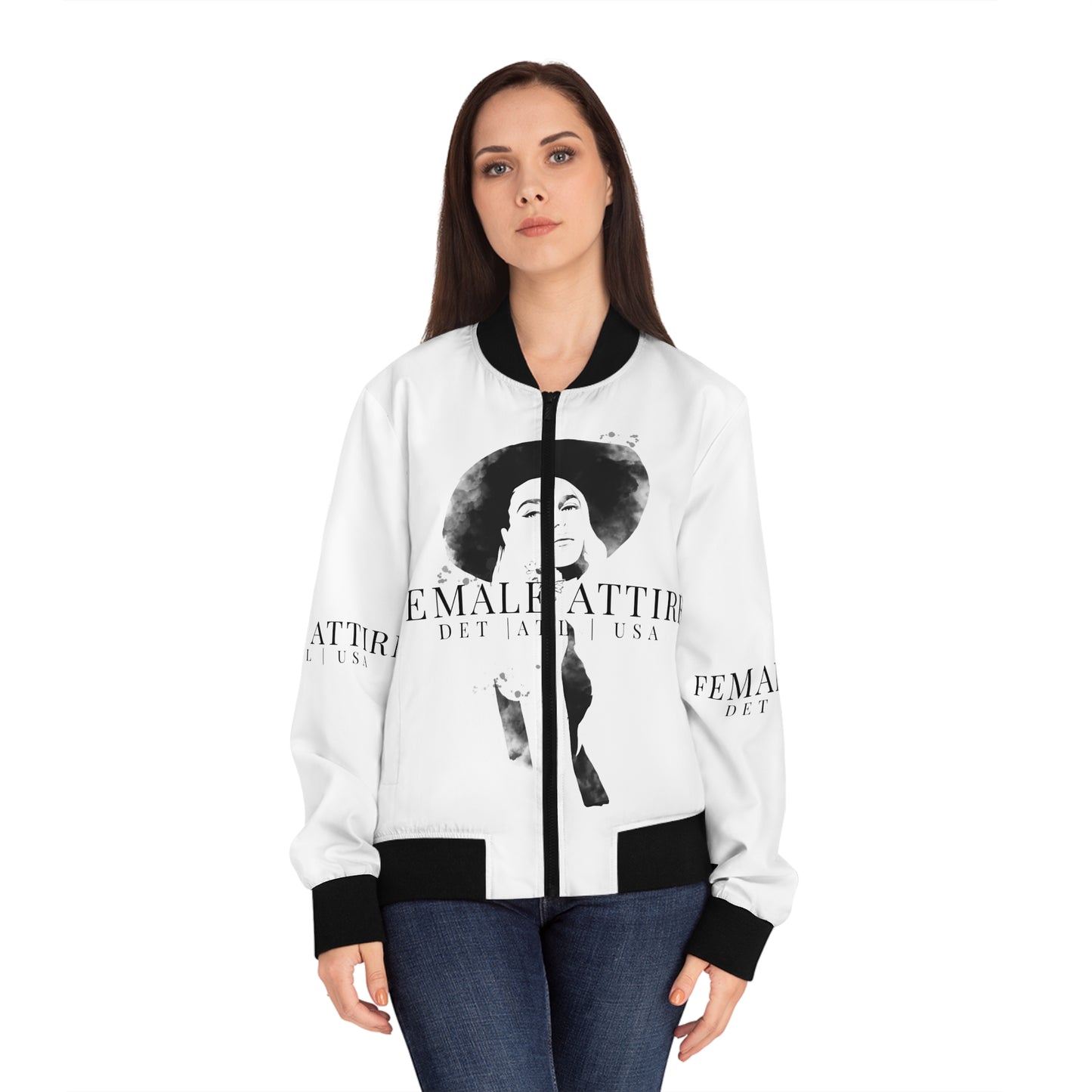 Chic Women's Bomber Jacket with Bold Graphic Design