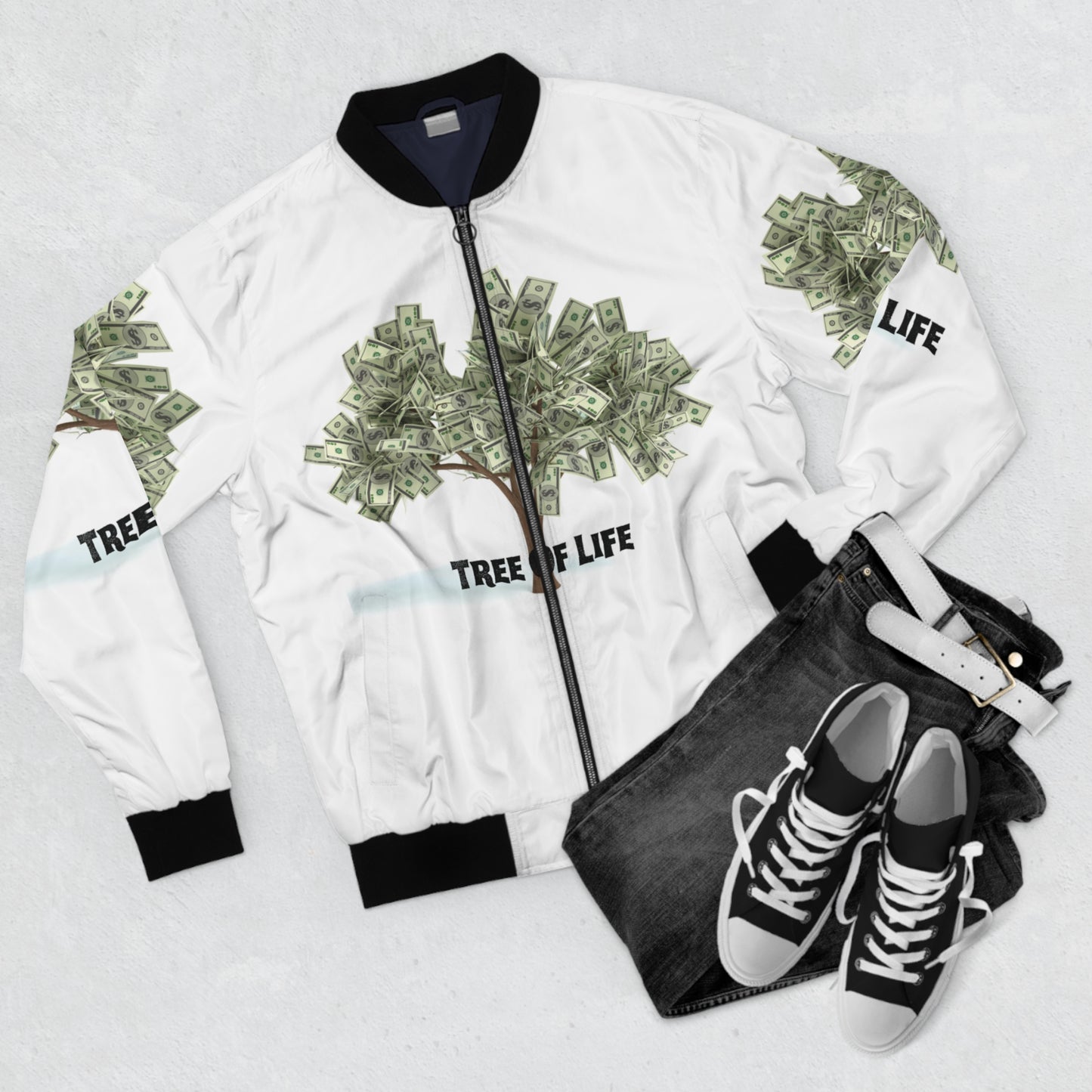 Men's Bomber Jacket: Tree of Life Design for Wealth and Prosperity