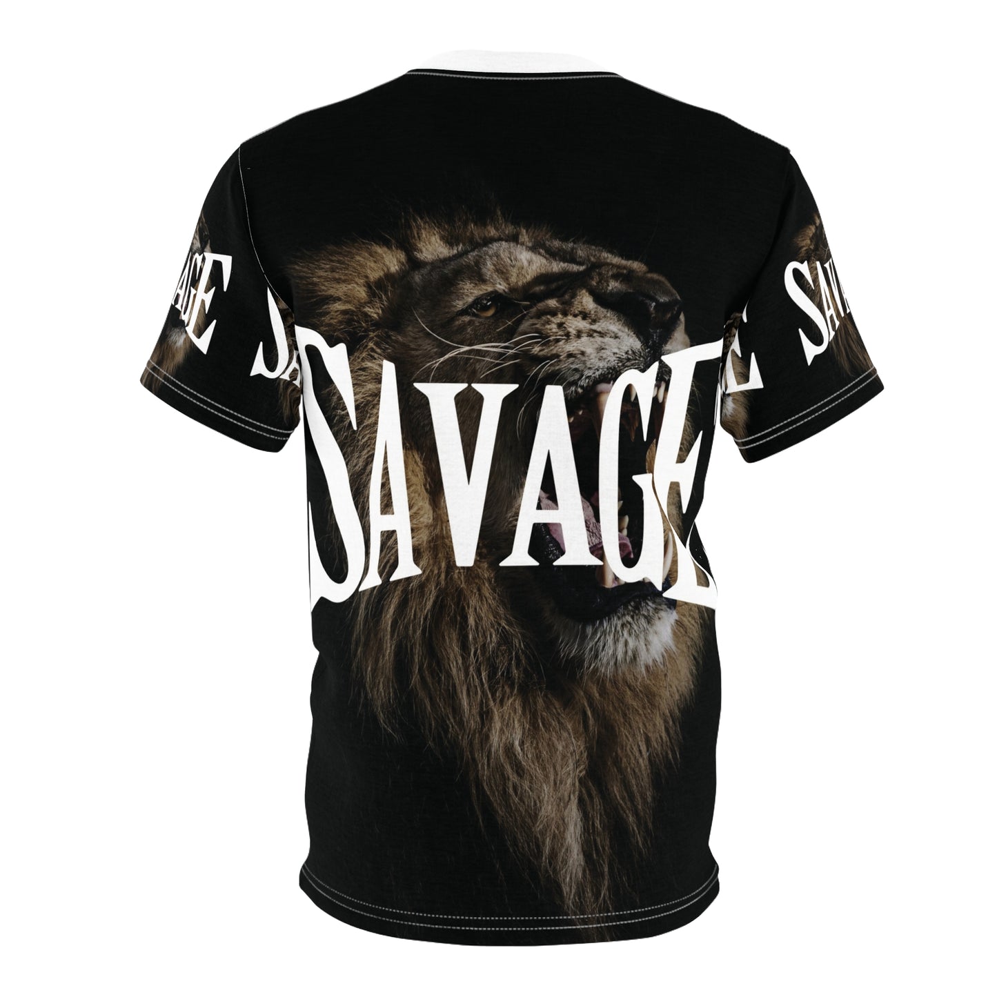 Savage Lion All White Collar Unisex Cut & Sew Tee - Bold Graphic T-Shirt for Fierce Fashion Enthusiasts