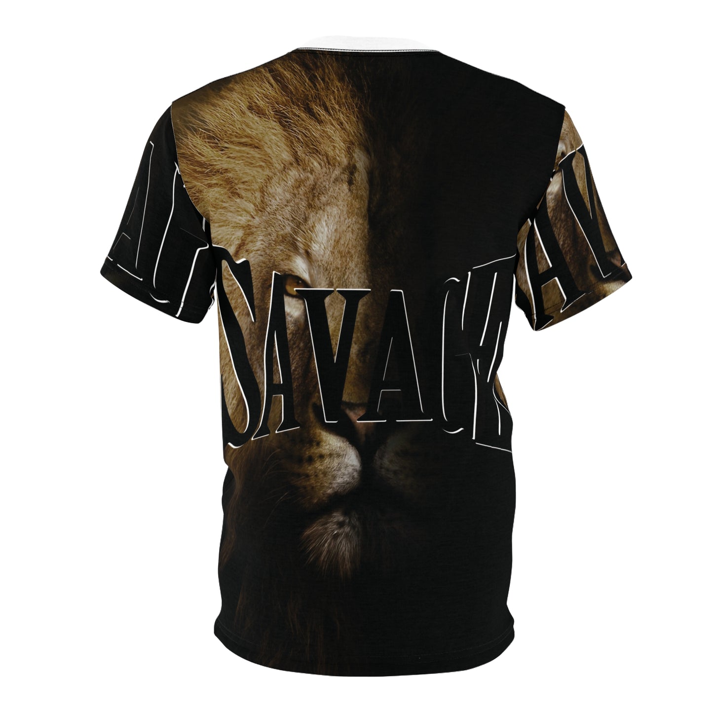 Savage Lion Full White Collar Print Unisex Tee - Bold Graphic Cut & Sew T-Shirt for Animal Lovers