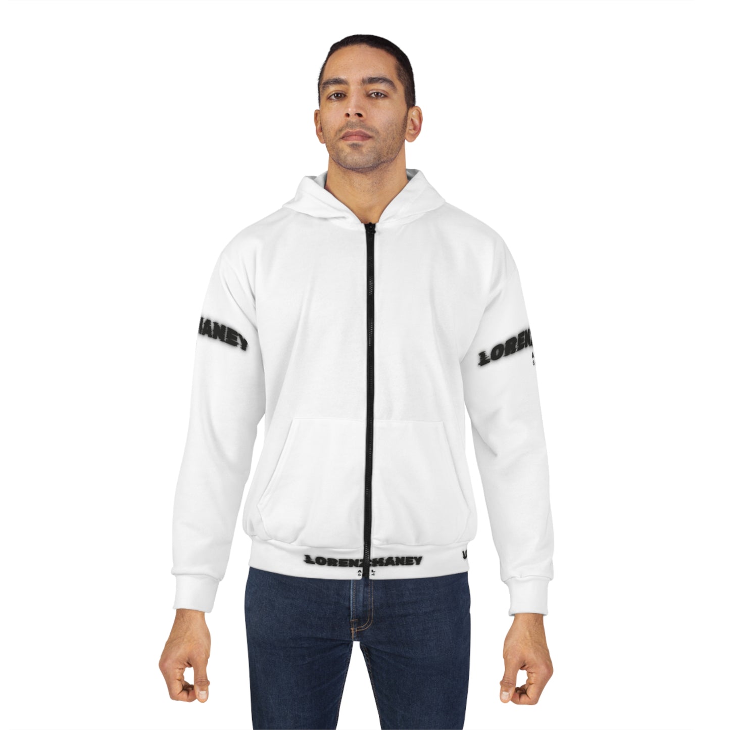 Lorenzo Chaney Trendy Unisex Zip Hoodie with Bold Logo - Perfect for Casual Days and Streetwear Style