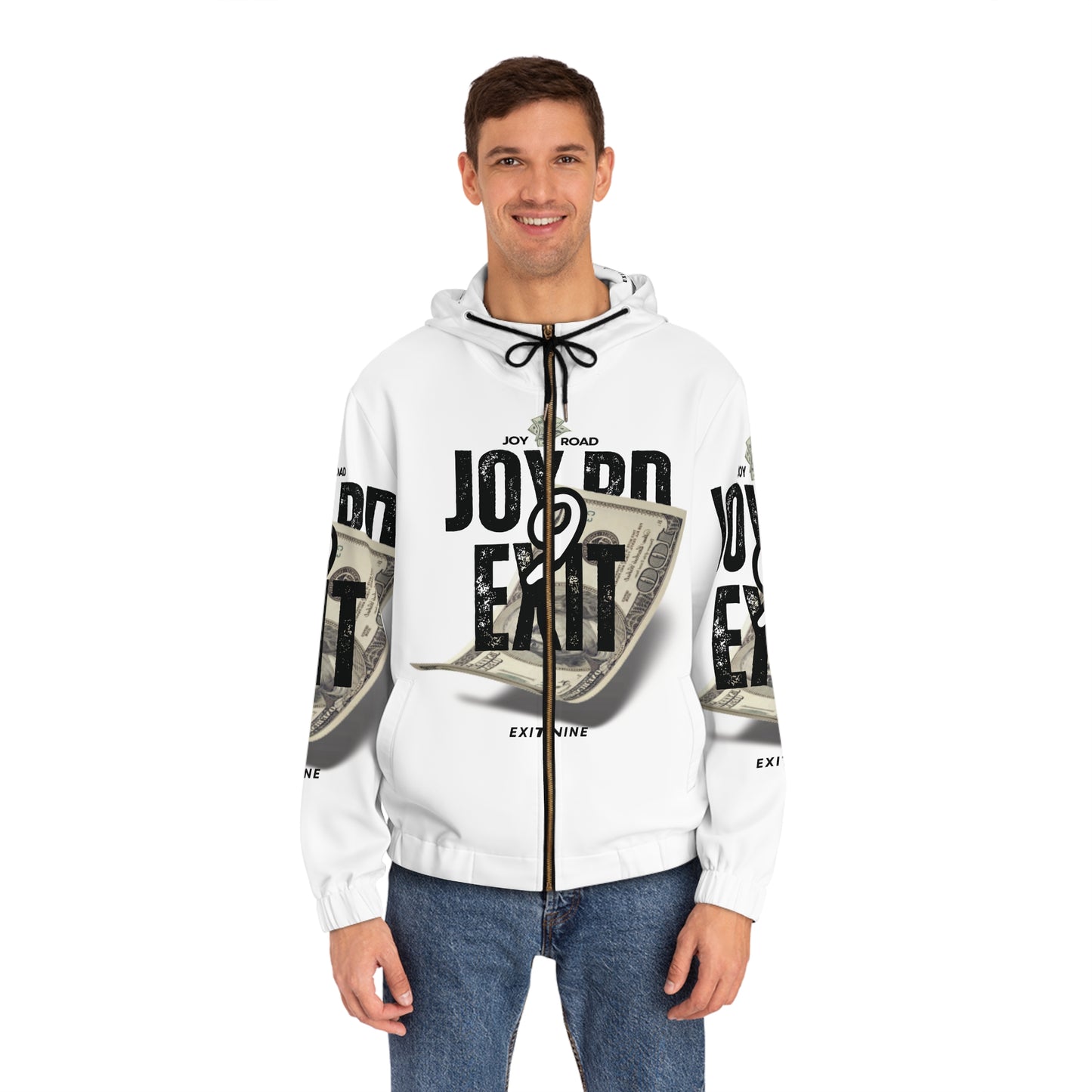 Men's Full-Zip Hoodie - Joy Road Exit Nine Design with Dollar Theme