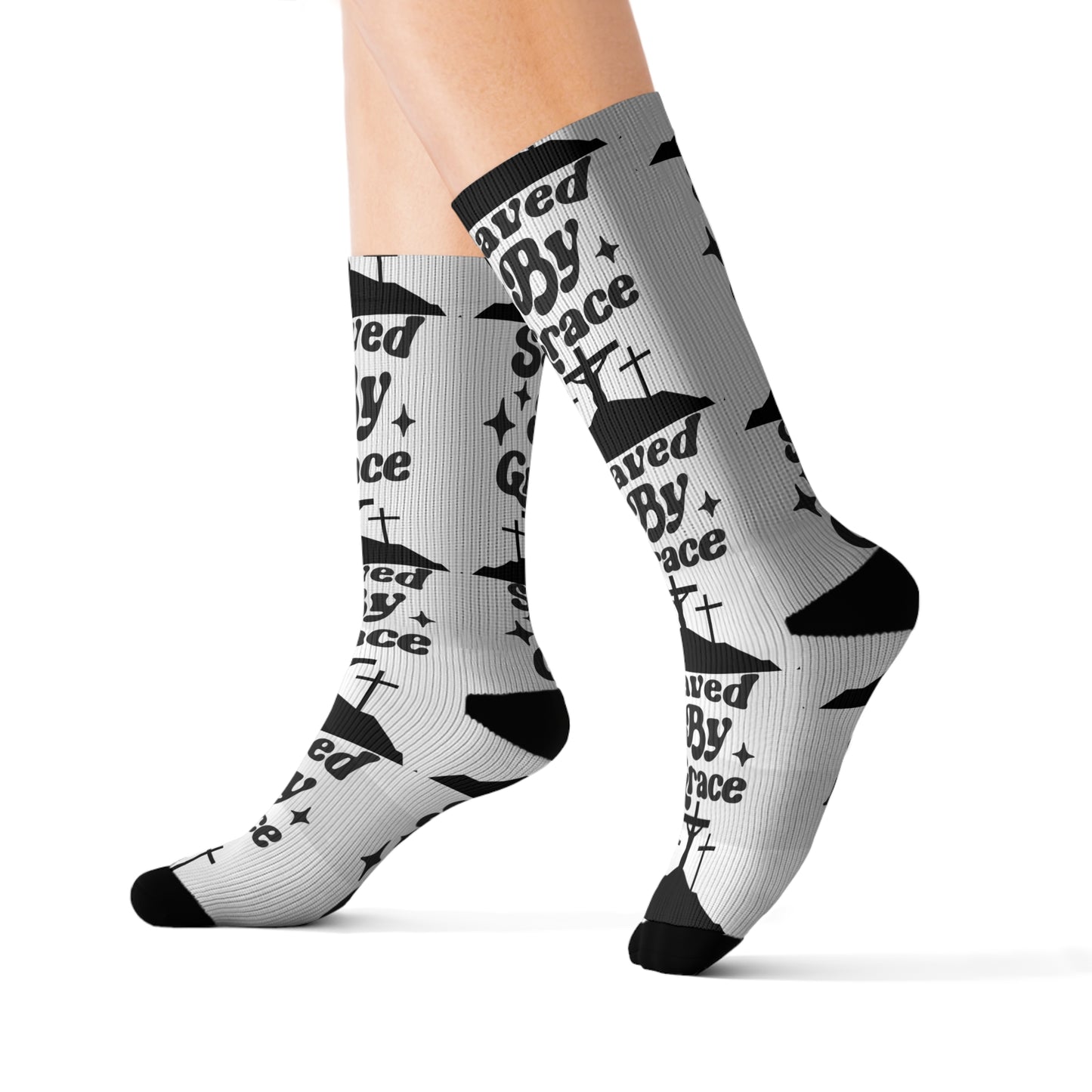 Saved by Grace Sublimation Socks - Faith-Inspired Fashion for Every Occasion