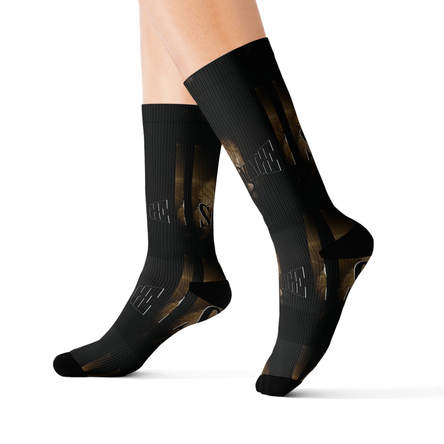 Savage Style Sublimation Socks - Stylish Black & Gold Design for Fashion Enthusiasts