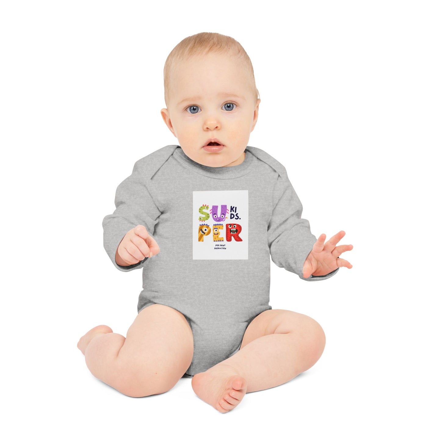 Super Kids Long-Sleeve Organic Baby Bodysuit - Cute & Colorful Design for Infants