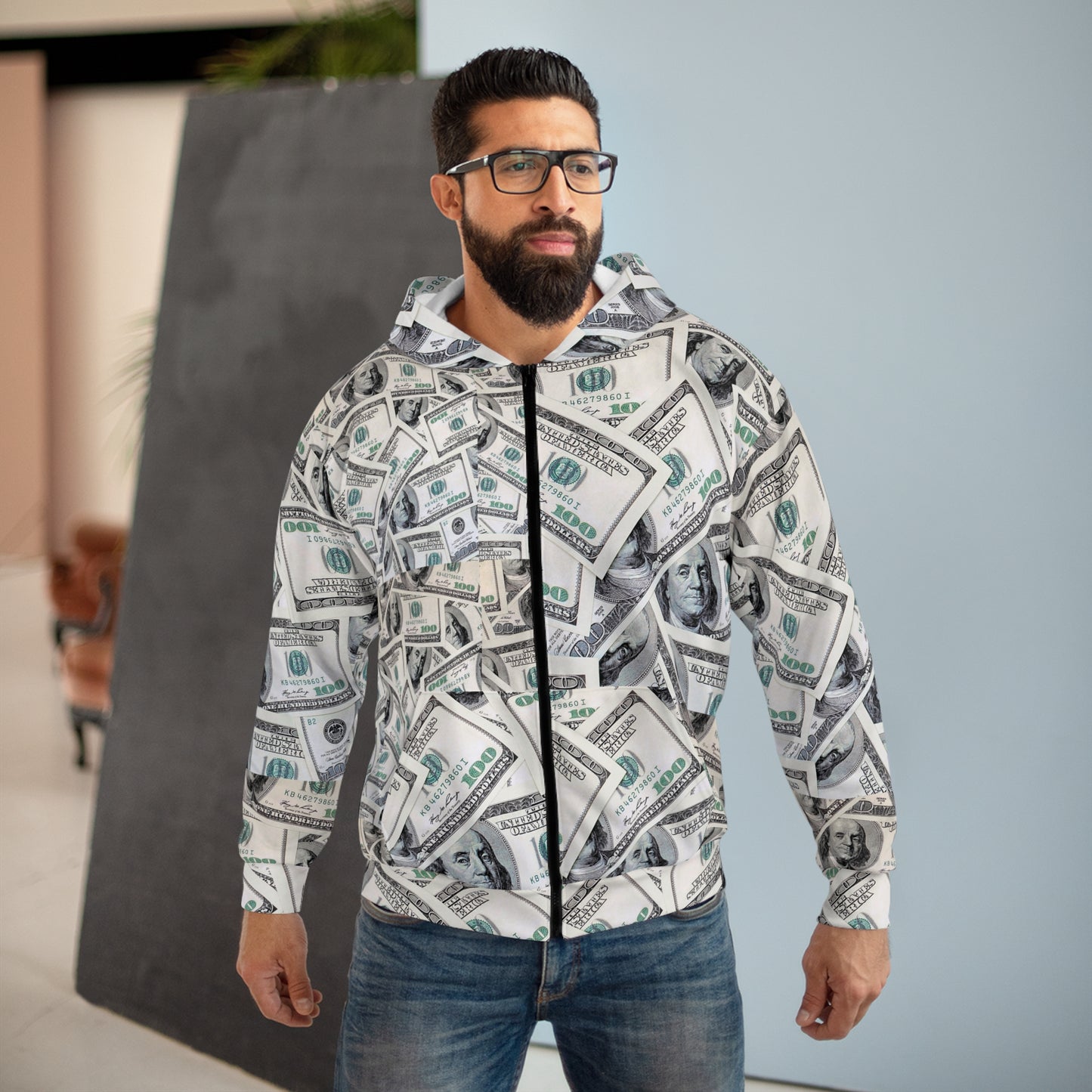 Money Print Unisex Zip Hoodie - Stylish & Trendy