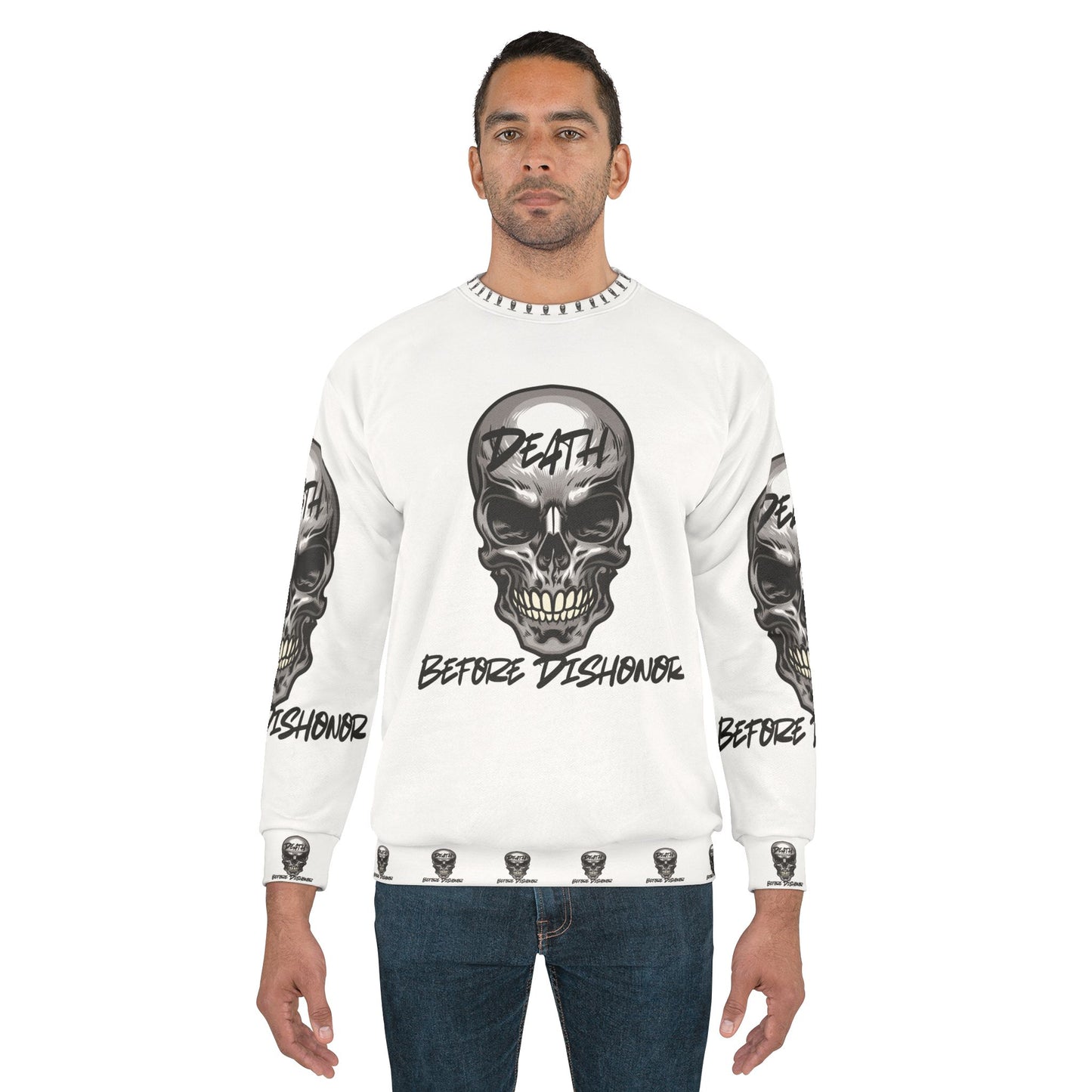 Unisex Skull Sweatshirt - 'Death Before Dishonor' Design