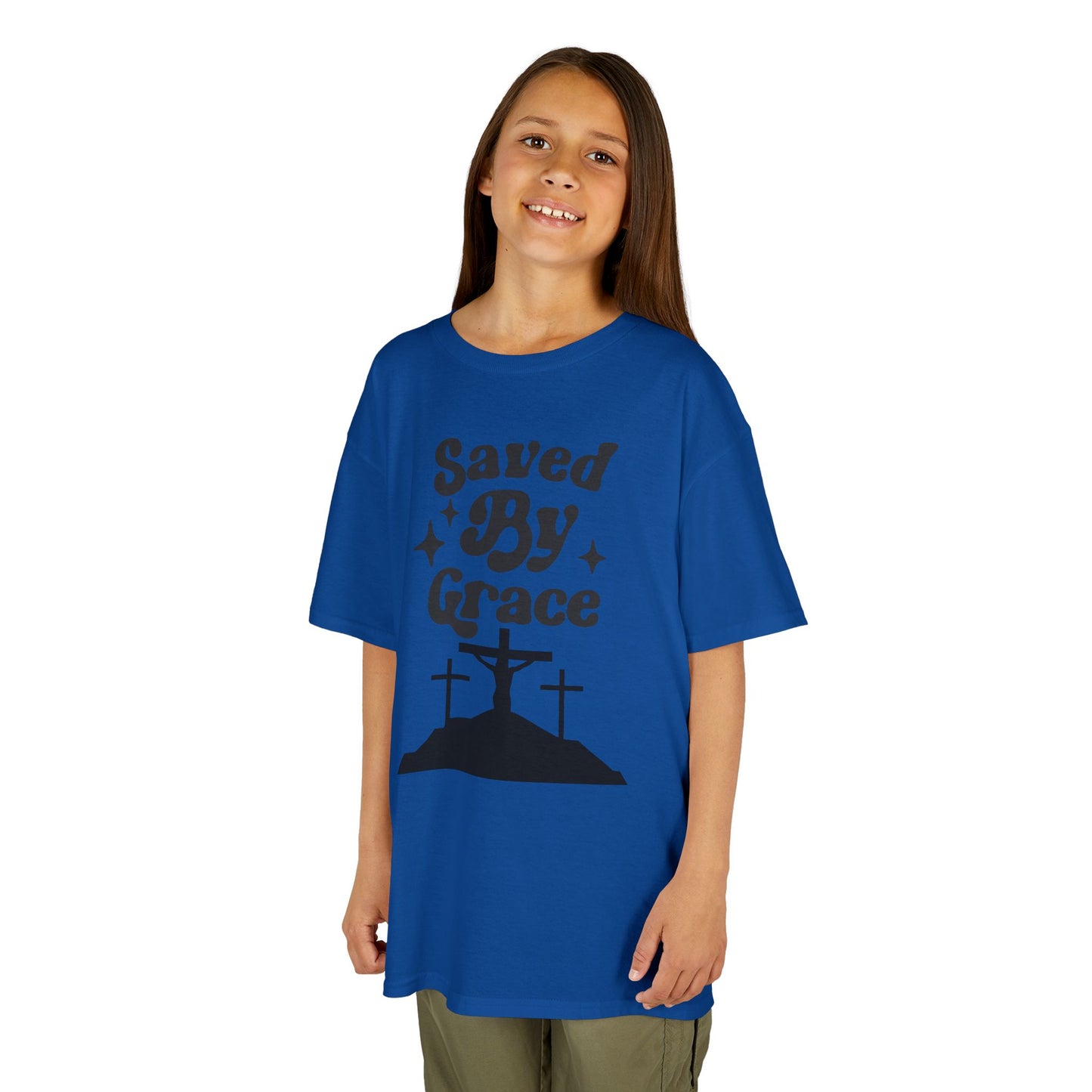 Kids Heavy Cotton™ Tee - 'Saved By Grace' Christian T-Shirt