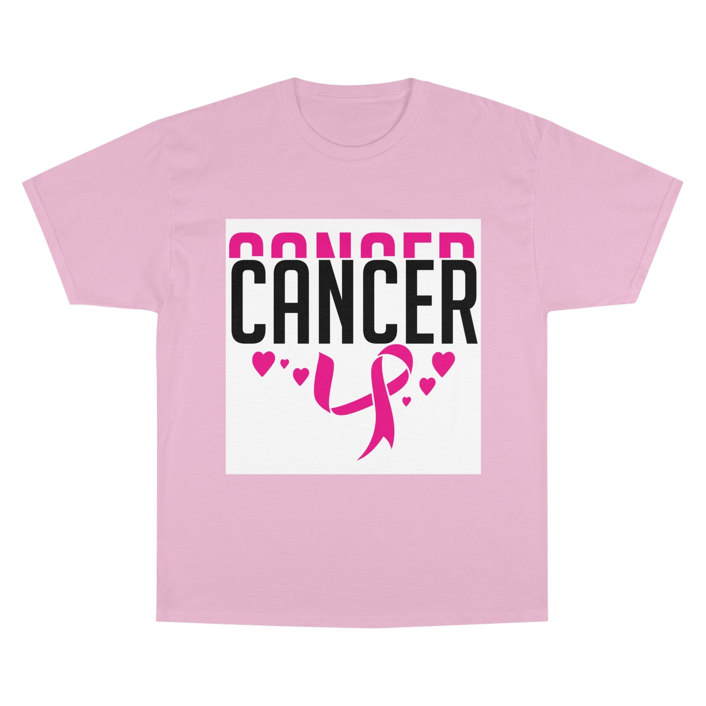 Champion T-Shirt - Cancer Awareness Support Tee with Pink Ribbon & Heart Design