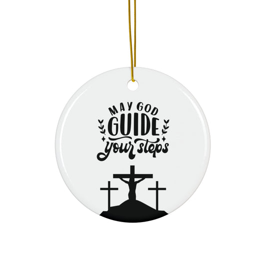 Inspirational Ceramic Star Ornament - "May God Guide Your Steps" - Perfect for Christmas and Religious Celebrations