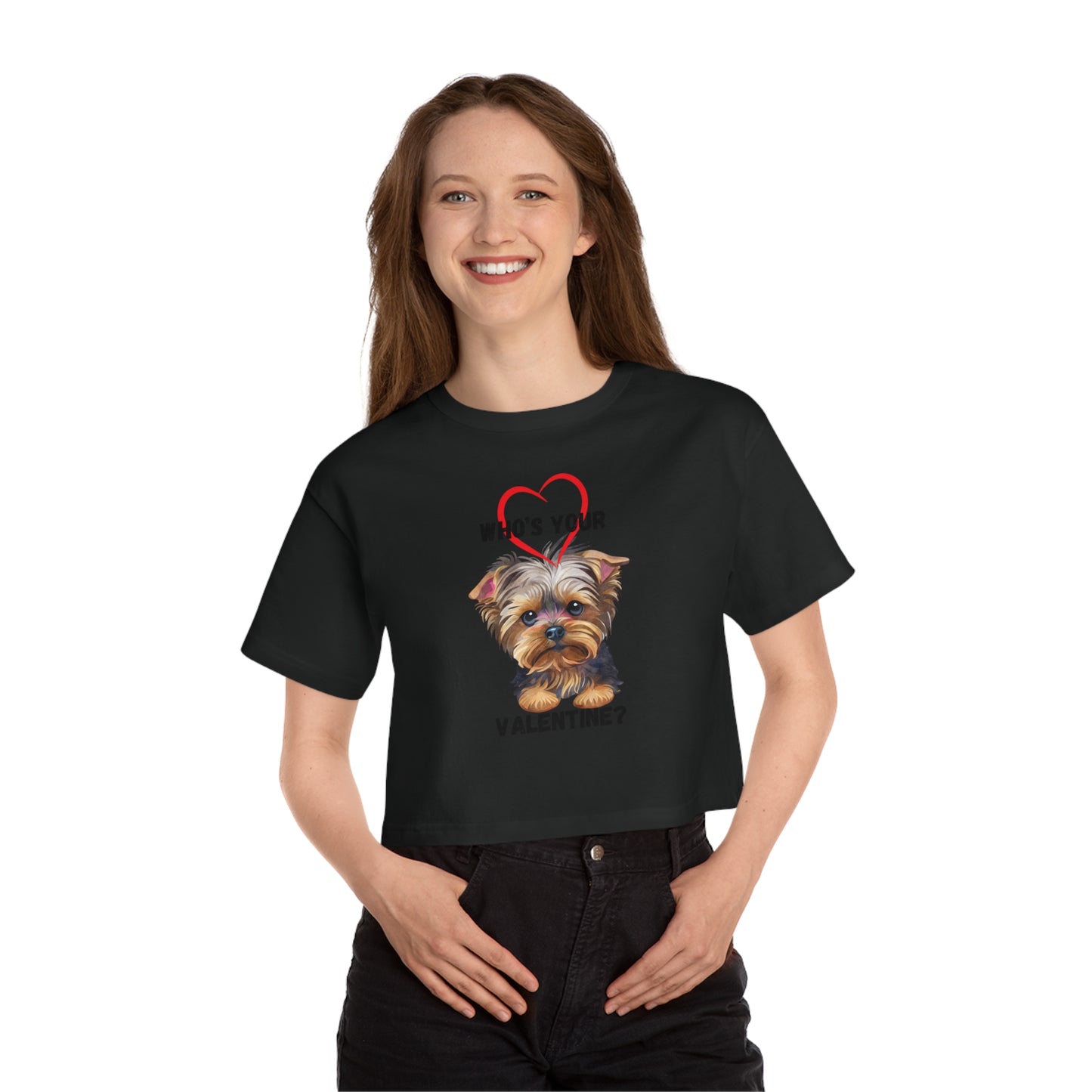 Valentine's Day Cropped T-Shirt with Yorkie Design