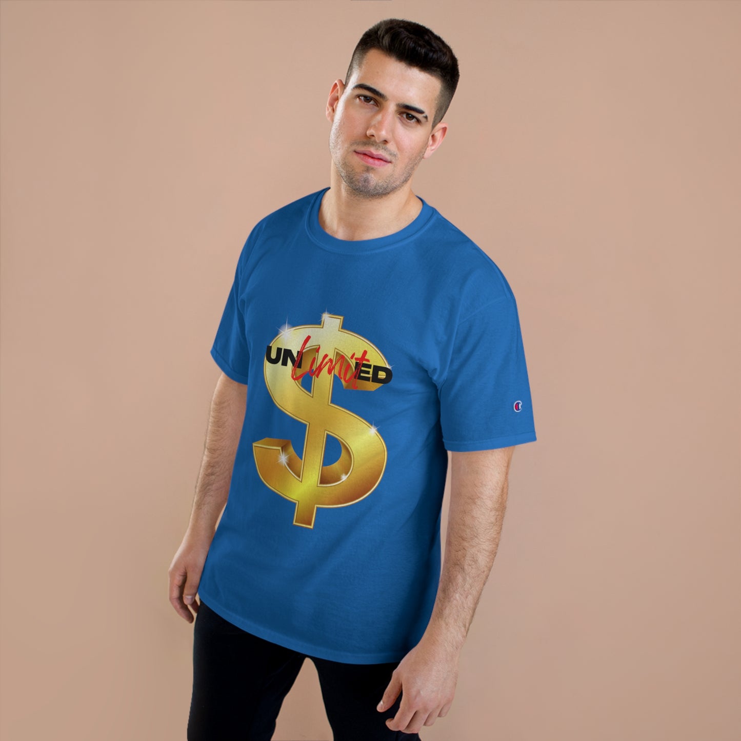 Unlimited Wealth Champion T-Shirt - Gold Dollar Sign Graphic