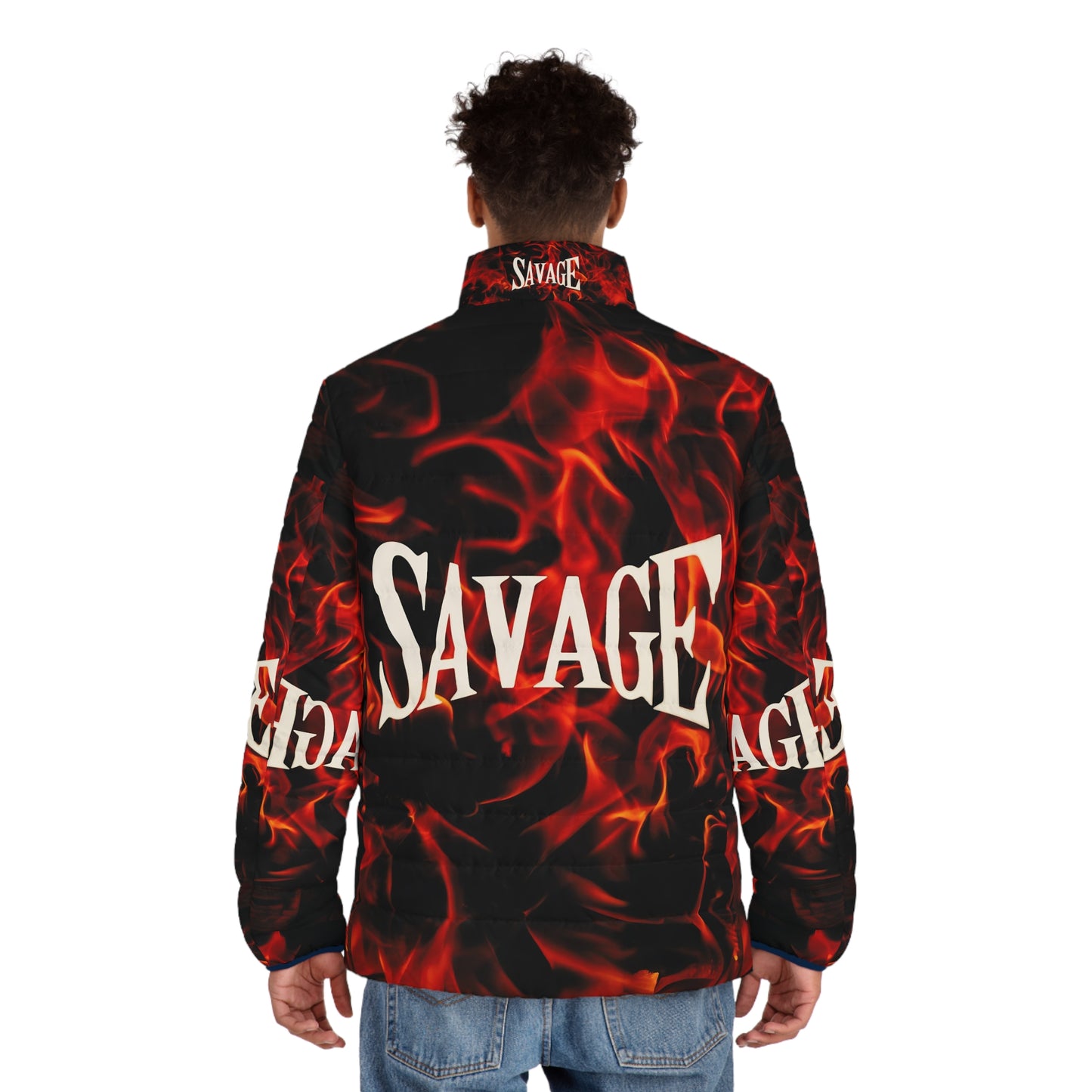 Men's Savage Savage Puffer Jacket - Bold Flame Design