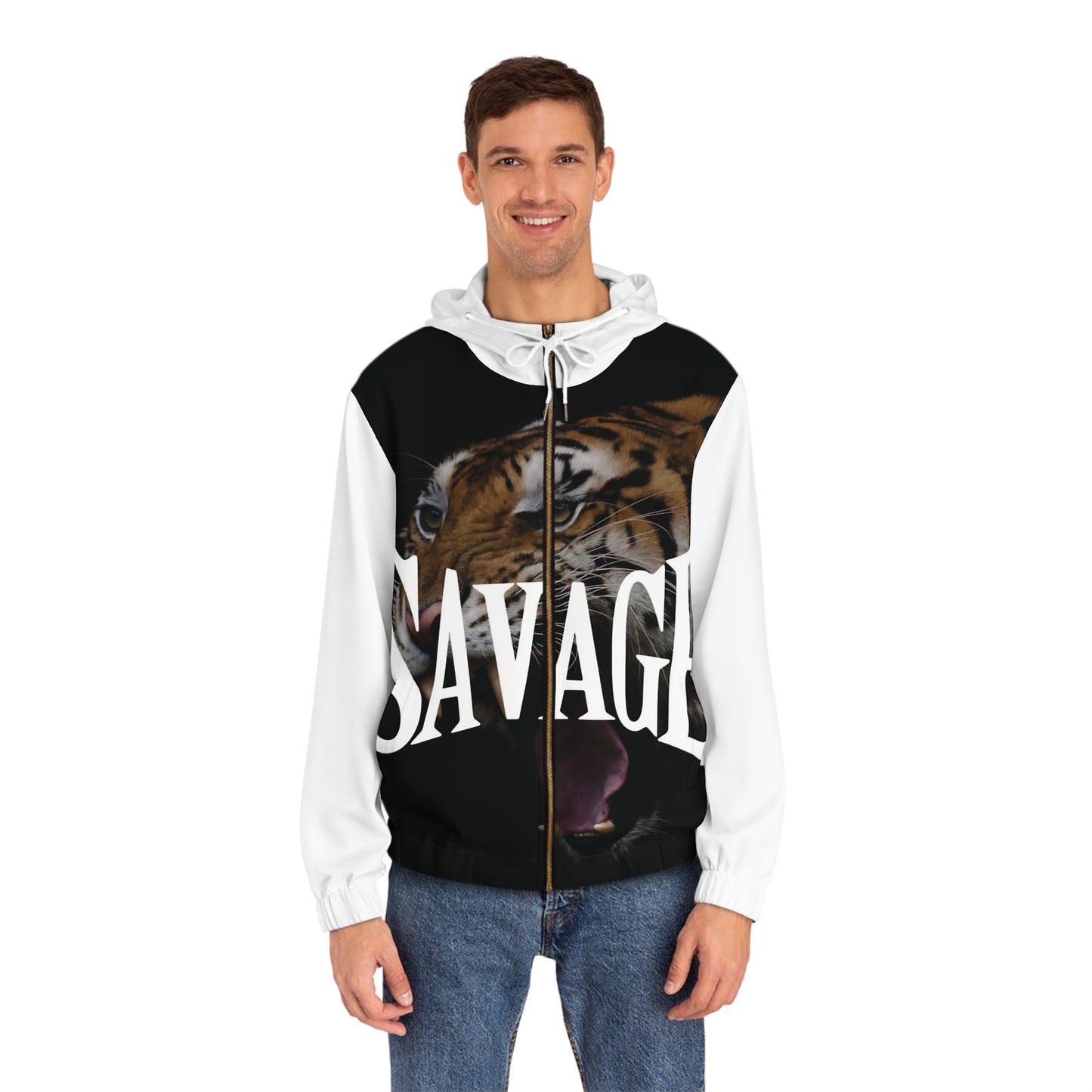 Savage Tiger Men's Full-Zip Hoodie - Bold & Edgy Streetwear