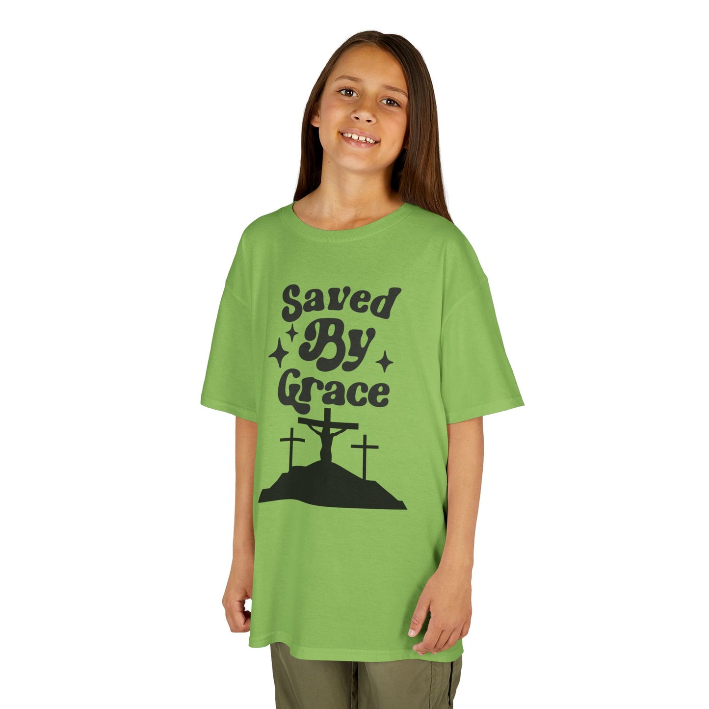 Kids Heavy Cotton™ Tee - 'Saved By Grace' Christian T-Shirt