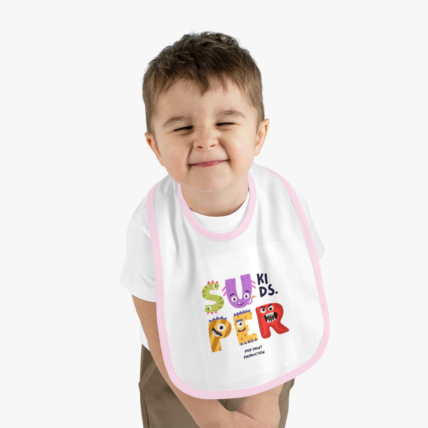 Super Kids Contrast Trim Baby Bib - Fun & Playful Design for Messy Meals