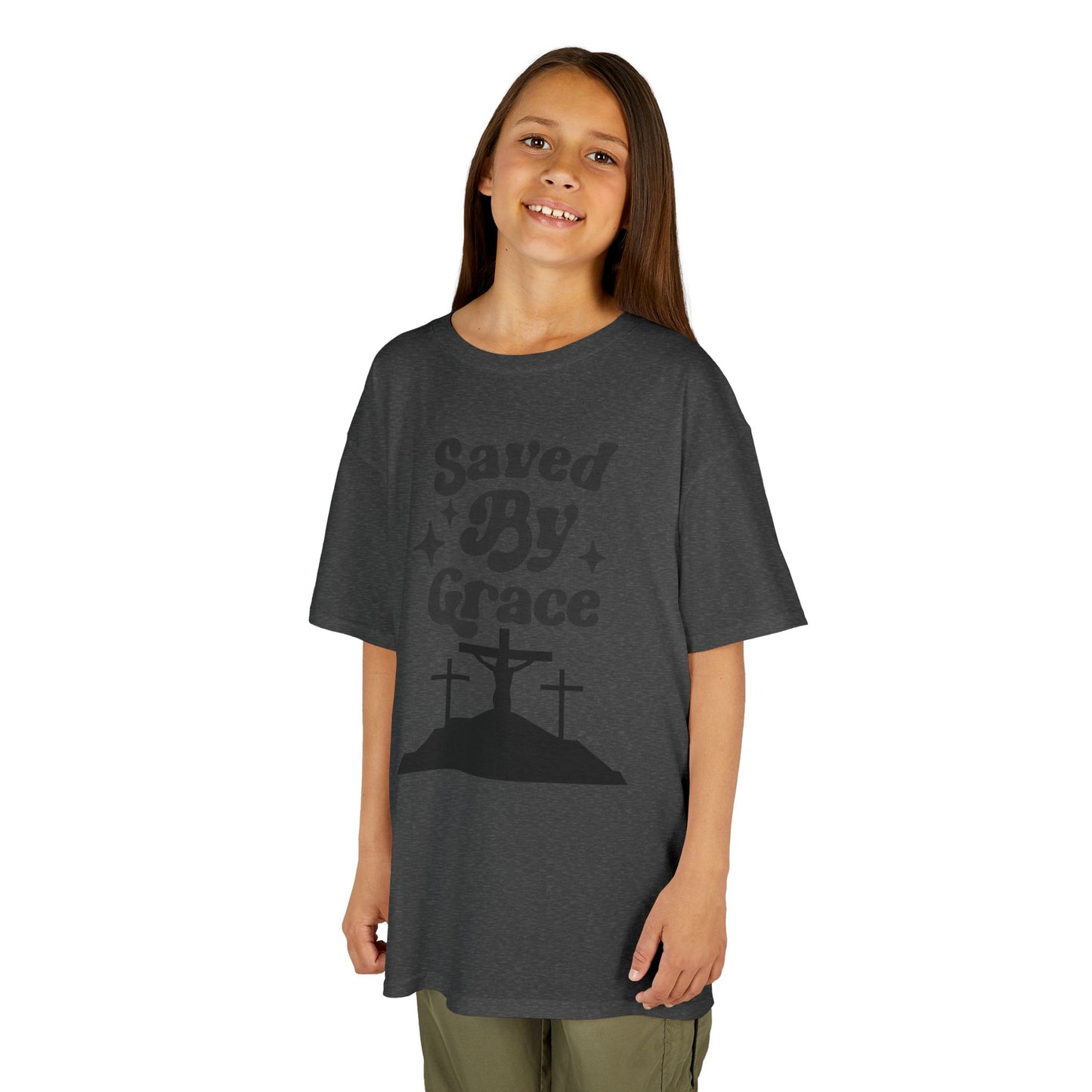 Kids Heavy Cotton™ Tee - 'Saved By Grace' Christian T-Shirt