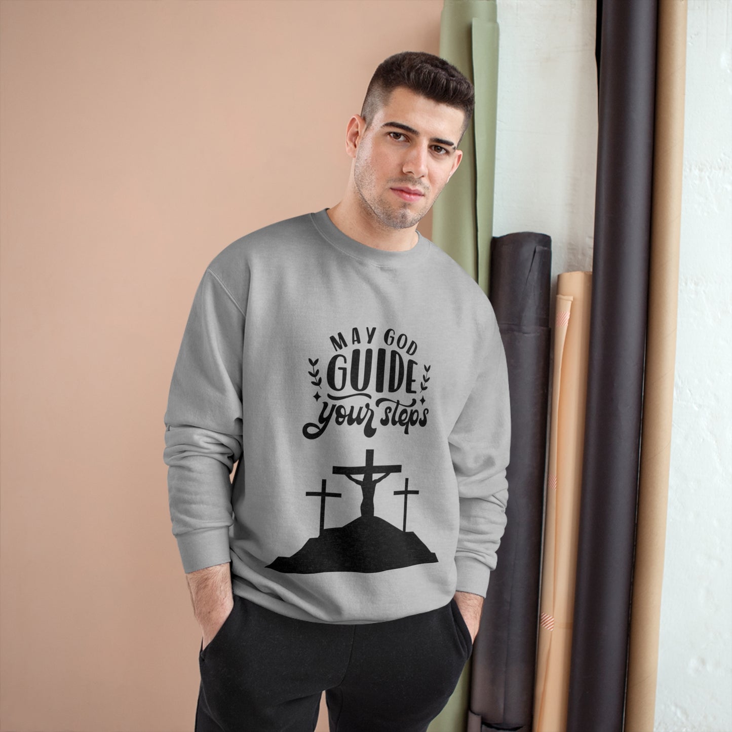 Faith-Inspired Champion Sweatshirt - "May God Guide Your Steps"