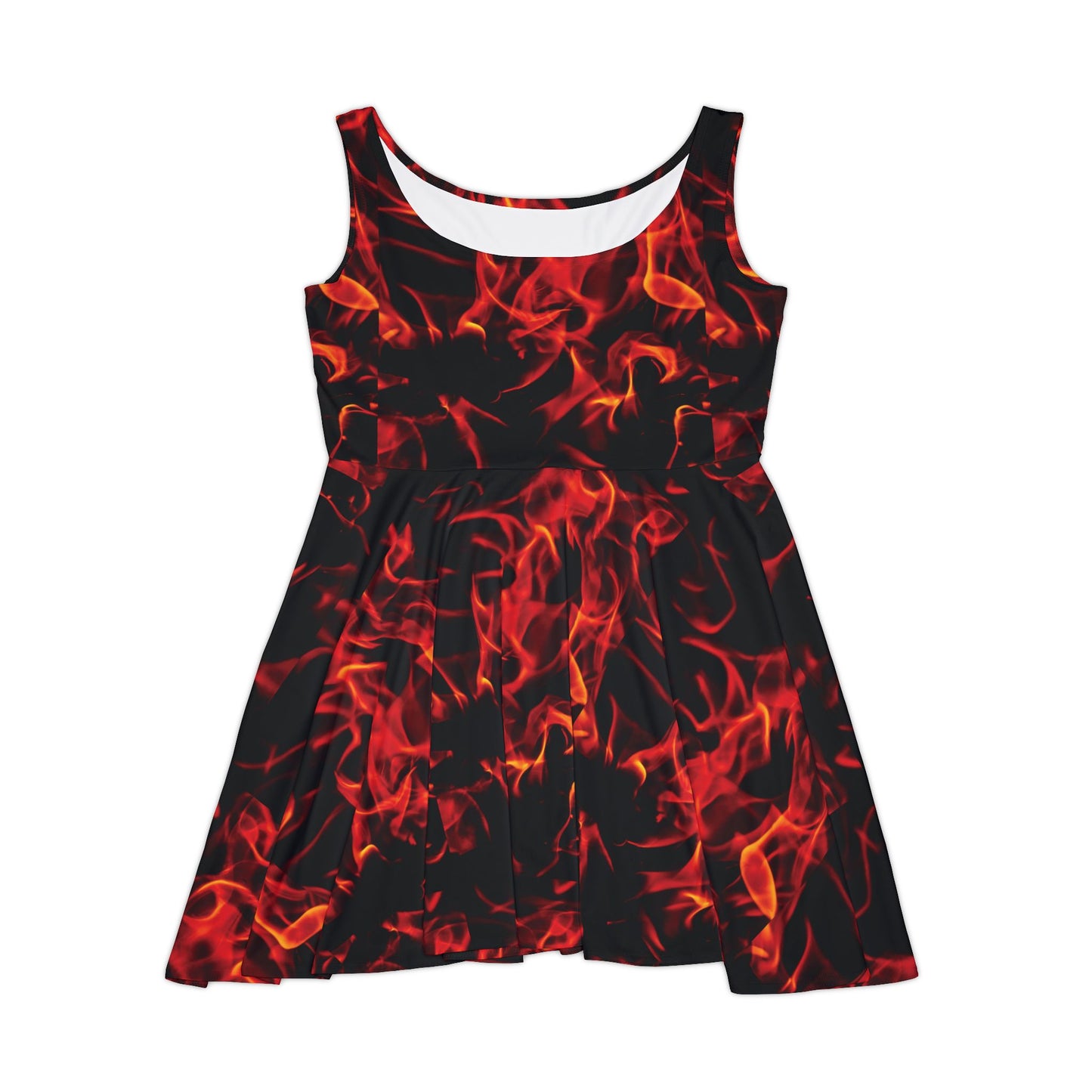 Women’s Fiery Skater Dress - Bold Flame Print for Summer Parties & Festivals