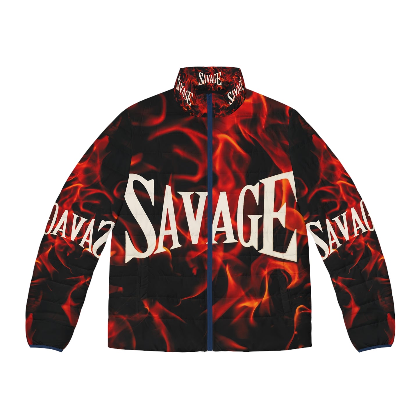 Men's Savage Savage Puffer Jacket - Bold Flame Design