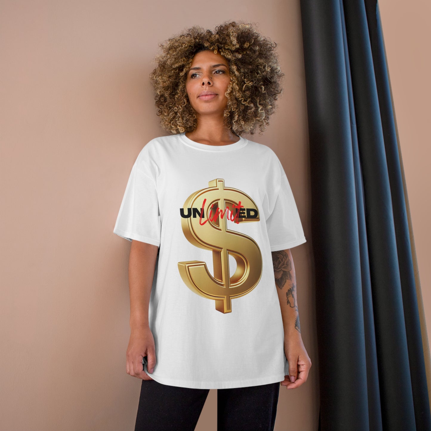 Limited Edition Champion T-Shirt - Gold Dollar Sign & 'Unlimited' Print