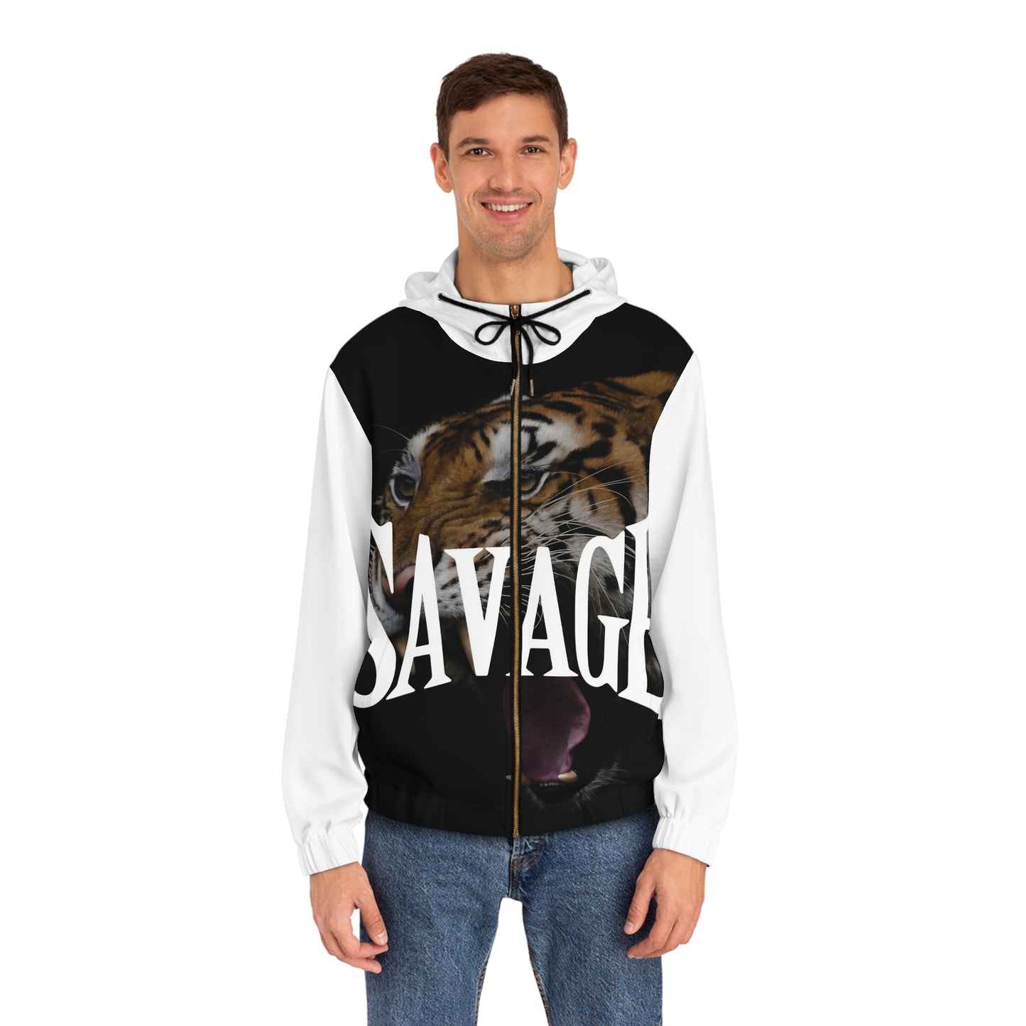 Savage Tiger Men's Full-Zip Hoodie - Bold & Edgy Streetwear