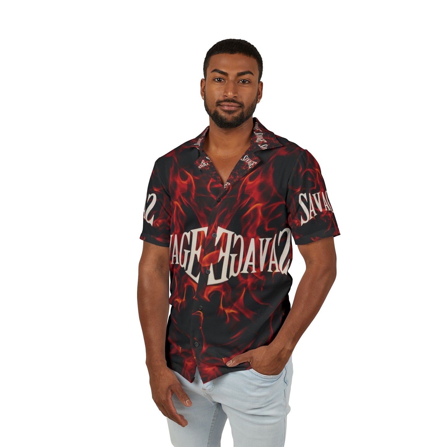 Savage Flames Men's Hawaiian Camp Shirt - Bold Summer Style