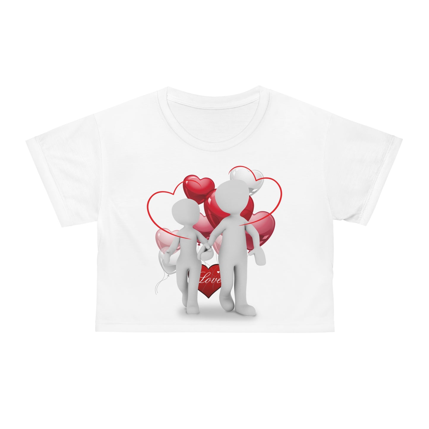 Romantic Love Crop Tee - Cute Couple with Hearts Design for Valentine's Day and Everyday Wear