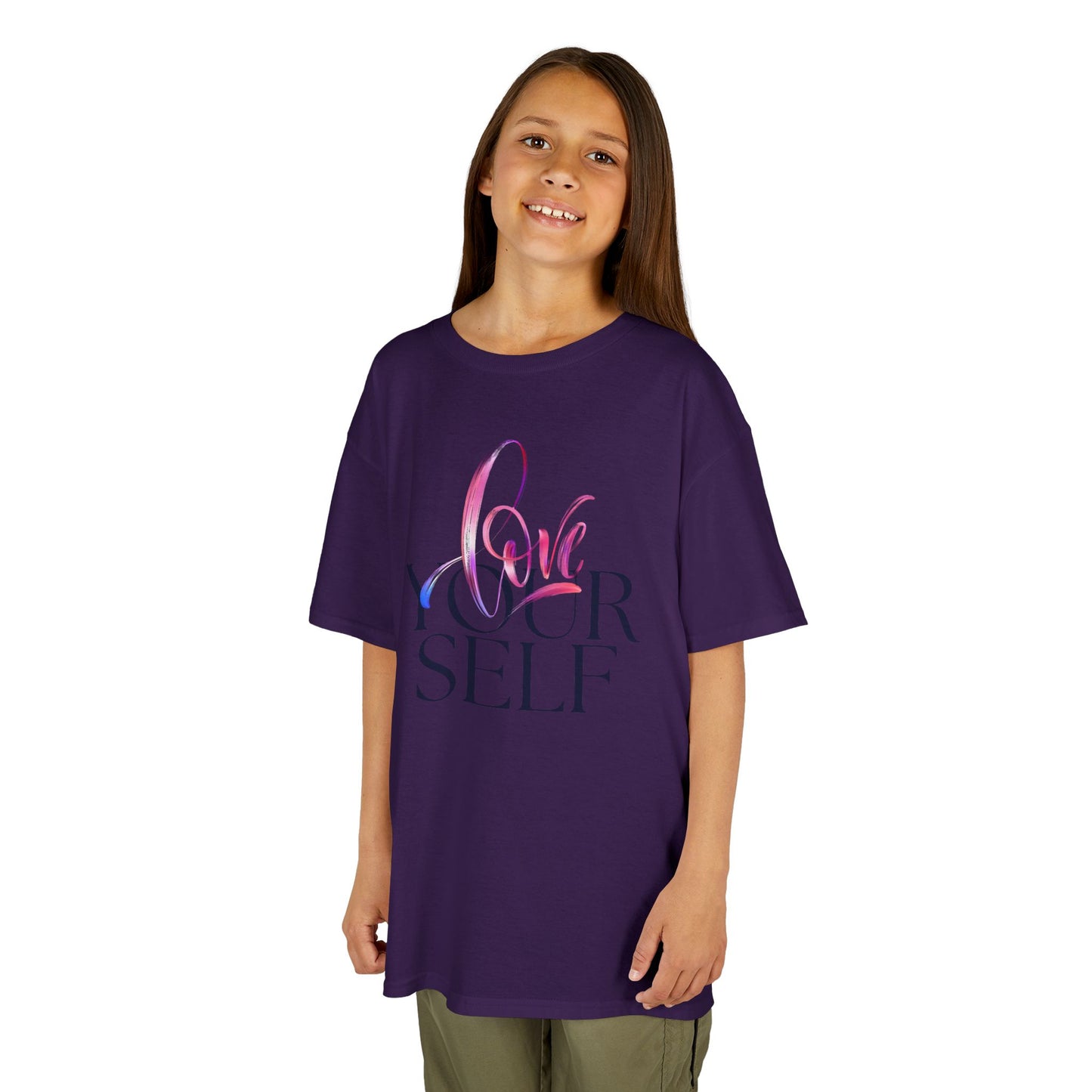 Kids 'Love Yourself' Heavy Cotton Tee - Positive Vibes & Self-Esteem T-Shirt