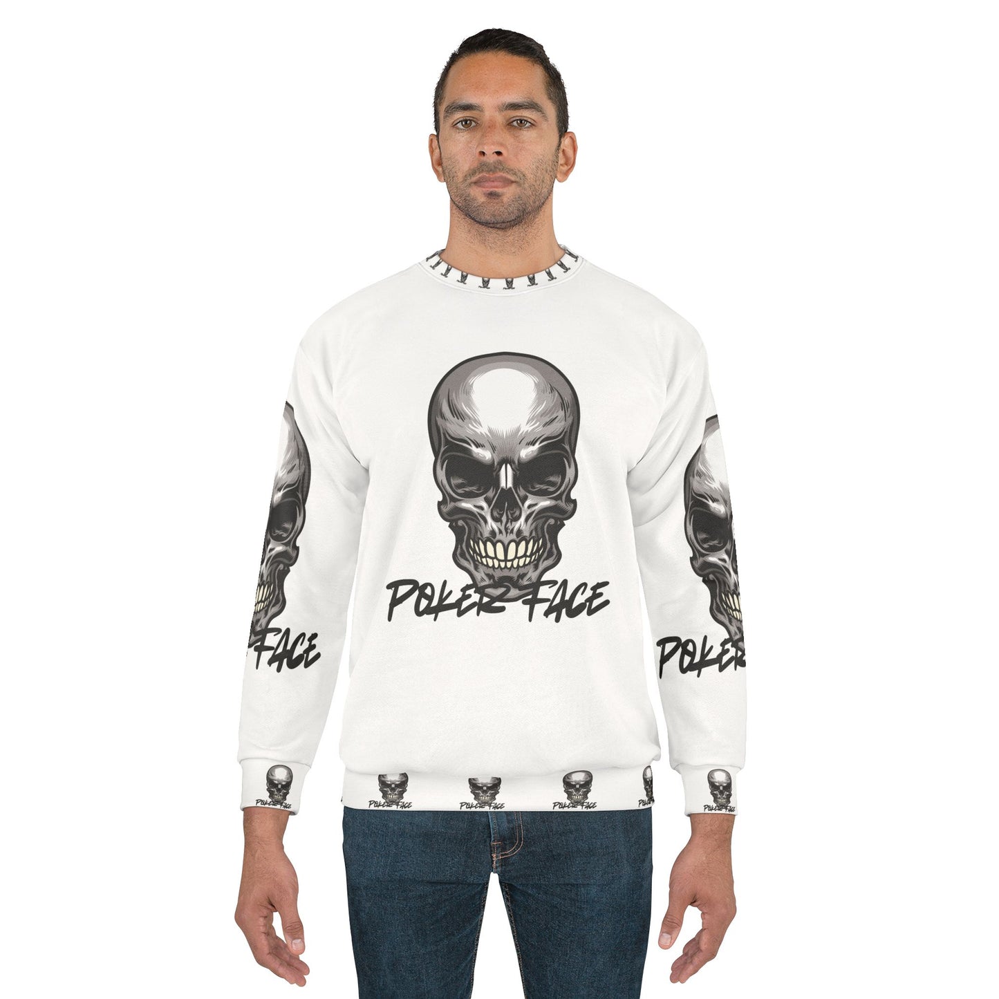 Edgy Poker Face Unisex Sweatshirt - Skull Graphic Design for Bold Style