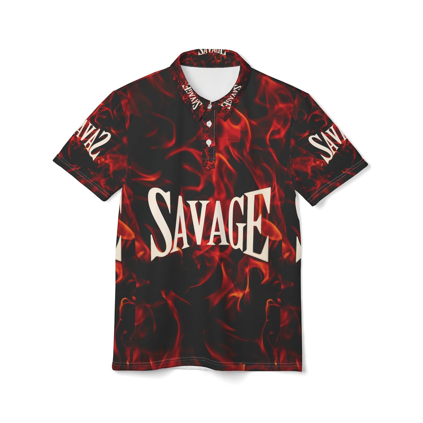 Savage Flames Unisex Polo Shirt | Bold Graphic Tee for Casual Outings