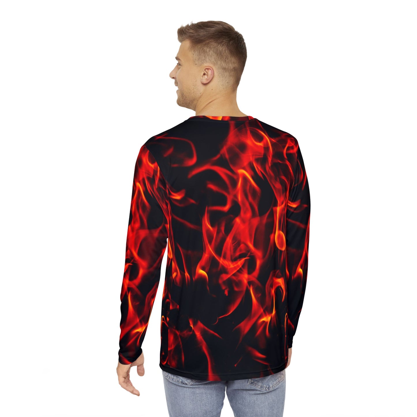 Men's Long Sleeve Fire Print Shirt – Bold and Stylish