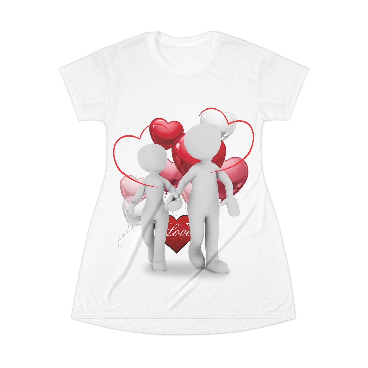 Love Balloon T-Shirt Dress - Cute Couple Design for Romantic Occasions