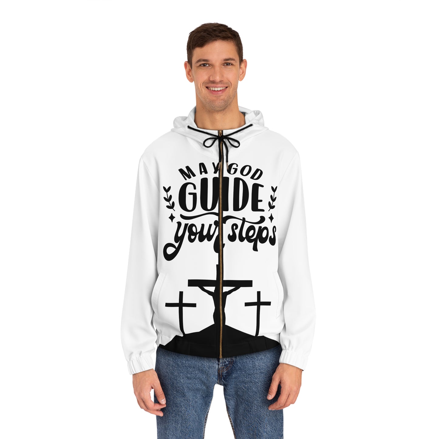 Men's Inspirational Full-Zip Hoodie - 'May God Guide Your Steps'