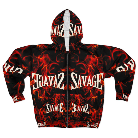 Savage Flames Unisex Zip Hoodie - Trendy Streetwear for Bold Individuals