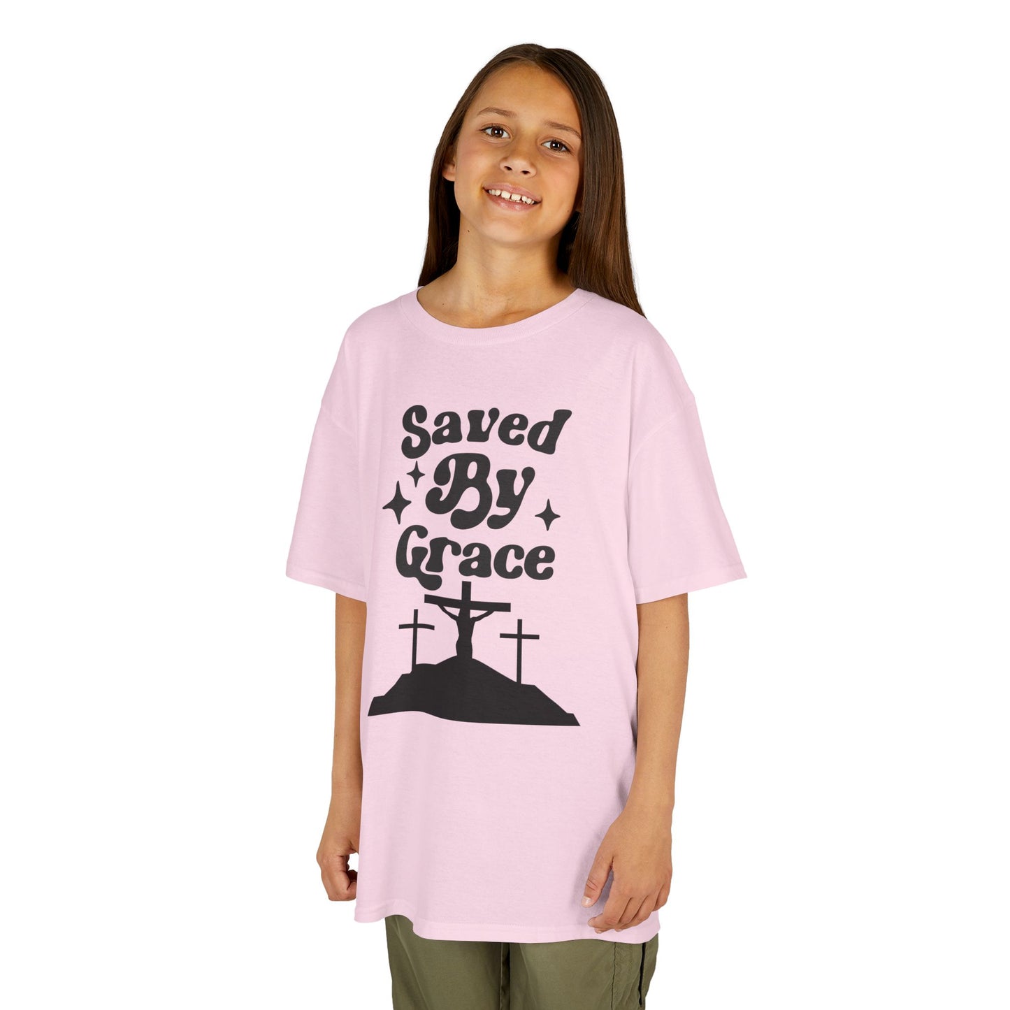 Kids Heavy Cotton™ Tee - 'Saved By Grace' Christian T-Shirt