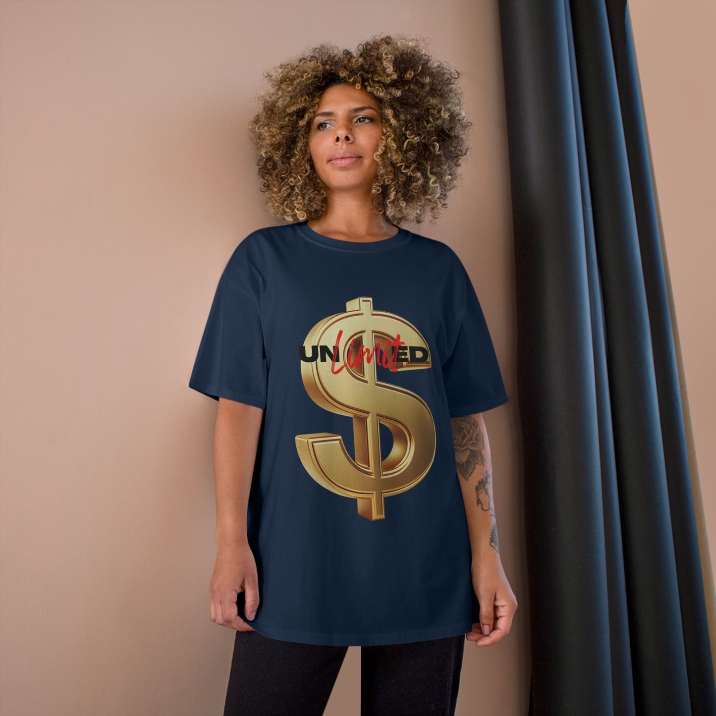 Limited Edition Champion T-Shirt - Gold Dollar Sign & 'Unlimited' Print