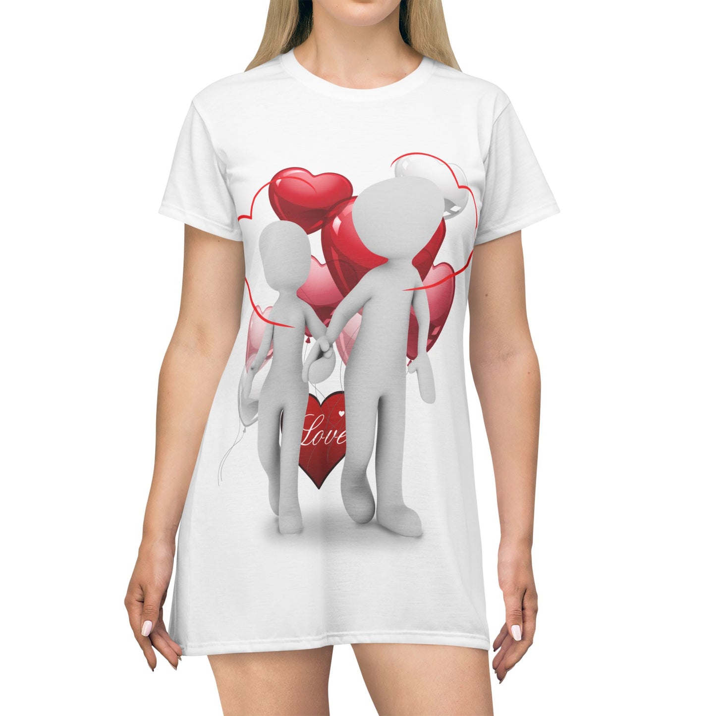 Love Balloon T-Shirt Dress - Cute Couple Design for Romantic Occasions