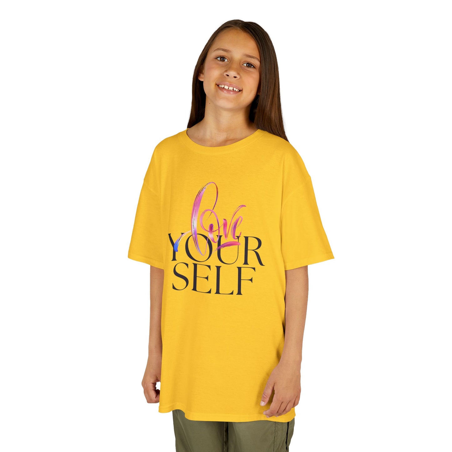 Kids 'Love Yourself' Heavy Cotton Tee - Positive Vibes & Self-Esteem T-Shirt